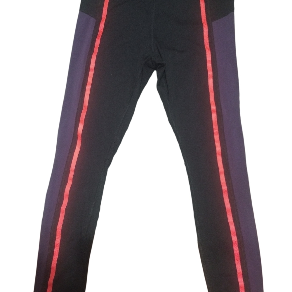 Avia Black and Purple Leggings with Orange Reflective Stripe​​